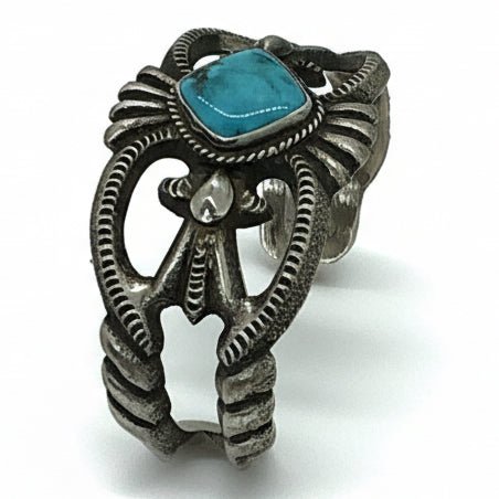 Tufa Cast Cuff Blue Diamond Turquoise by Robert Deutsawe Jr, Zuni - Turquoise Mustang