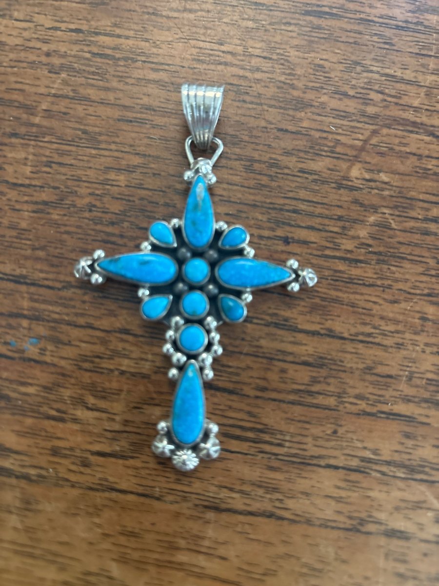 The Oleander Elegant Cross Pendant - Turquoise Mustang