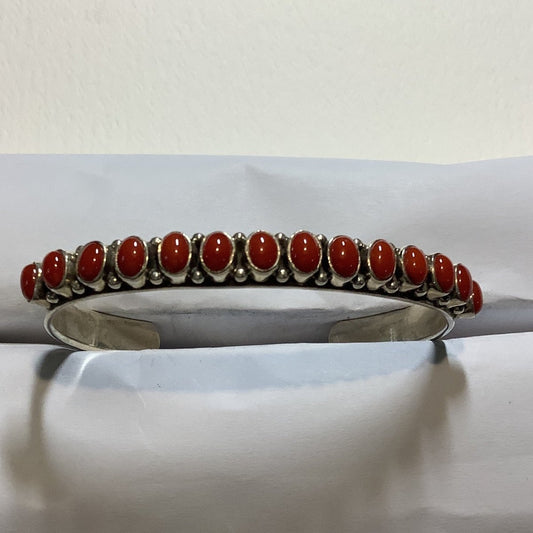 Bracelet, 15 stone Oval Mediterranean Coral Cuff, DD (1) - Turquoise Mustang
