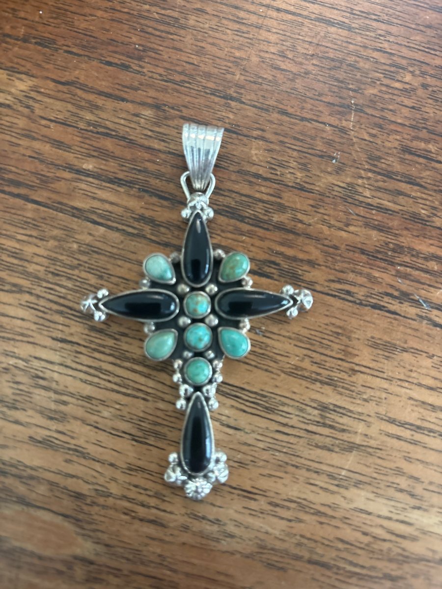 The Oleander Elegant Cross Pendant - Turquoise Mustang