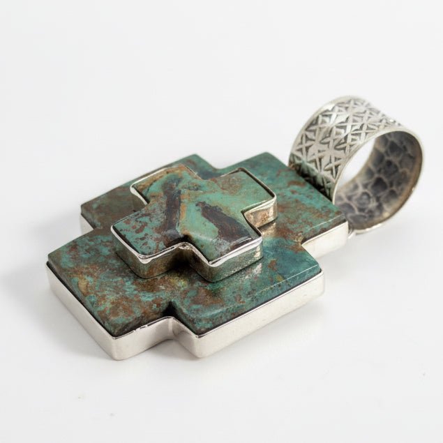 The Cosmos Cross in Sage Green Kingman Turquoise - Turquoise Mustang