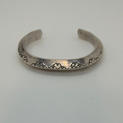 Bracelet, Early (circa 1970) heavy triangle wire, stamped cuff attributed to Tahe family - Turquoise Mustang