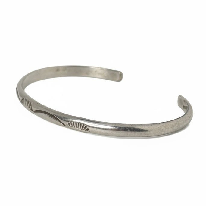 Vintage Hand-Stamped Slim All-Sterling Silver Cuff, Navajo - Turquoise Mustang