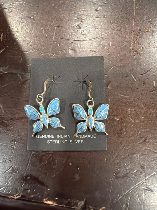 Denim Lapis and L. Opal Butterfly Dangles - Turquoise Mustang