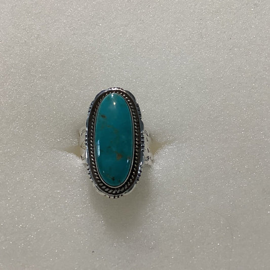 Ring, Turquoise, Oval with Rope and cut bezel, DD - Turquoise Mustang
