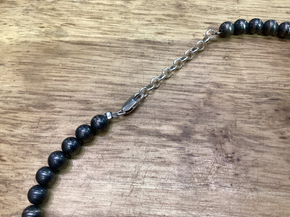 19” x 10 - 12mm Polychrome Cloud Mountain Turquoise Necklace with 8mm Silver Pearls - Turquoise Mustang