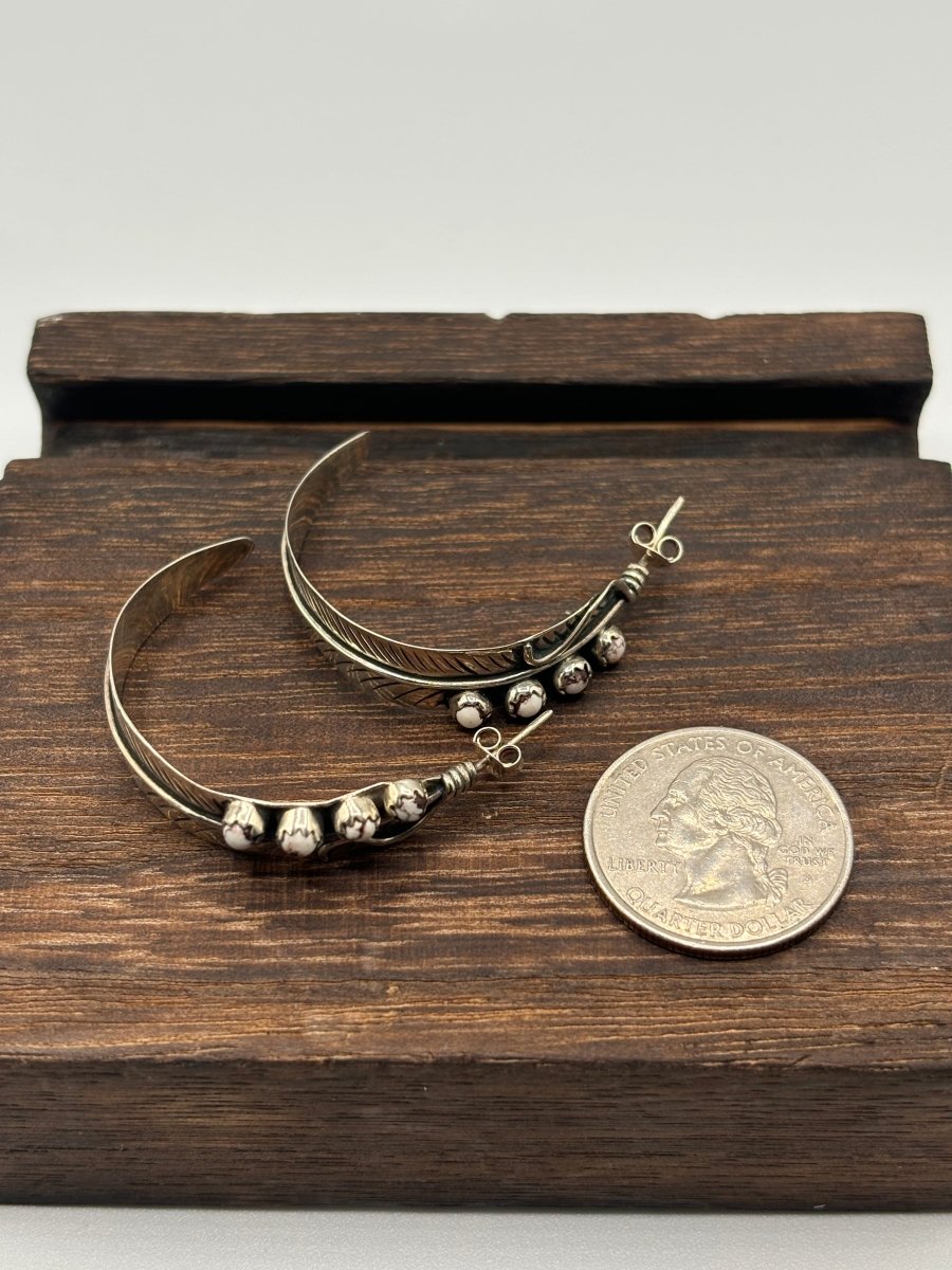 The Lady Slipper Half Hoop Feather Earring - Turquoise Mustang