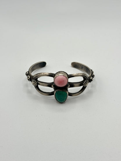 Dual Stone Sand Cast Cuff, by Chimney Butte - Turquoise Mustang