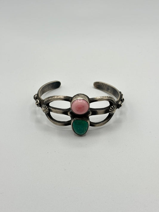 Dual Stone Sand Cast Cuff, by Chimney Butte - Turquoise Mustang