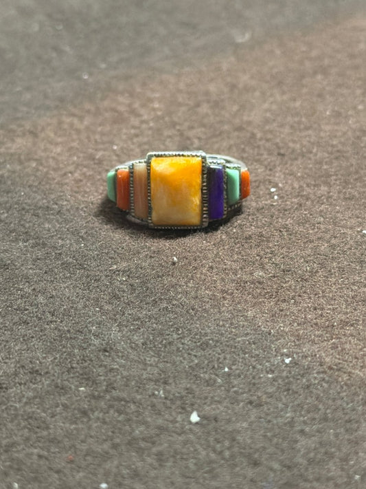 Vintage Multi - Stone Stacker Ring, PB Hallmark, size 5 - Turquoise Mustang