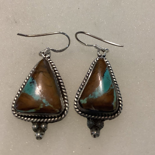 Earrings, Royston Ribbon Turquoise Cab, Pear, rope bez, stud, DD (1) - Turquoise Mustang