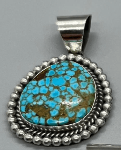 Pendant, Medium single stone freeform White Buff, 8, Kingman Red Web, Royston, Mary Spencer - Turquoise Mustang