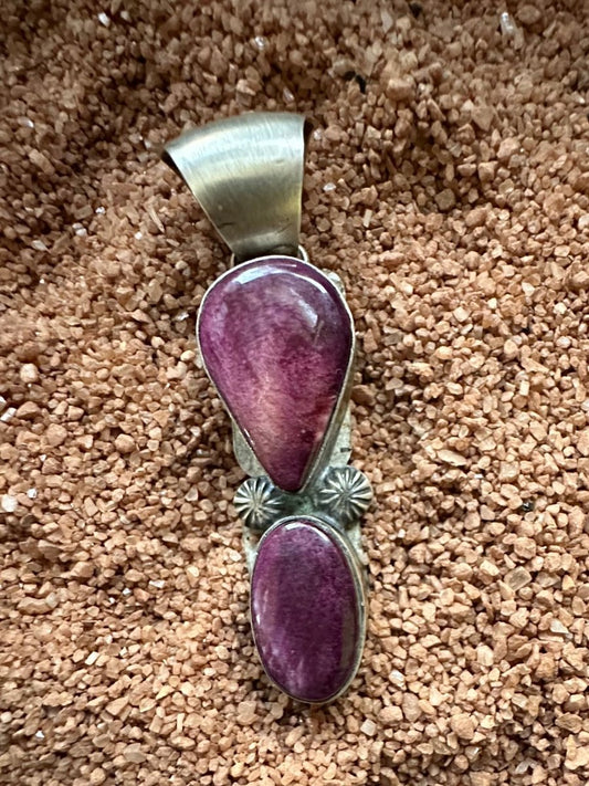 Purple Spiny Oyster Double - Stone Pendant by Navajo Artist Robert Shakey - Turquoise Mustang
