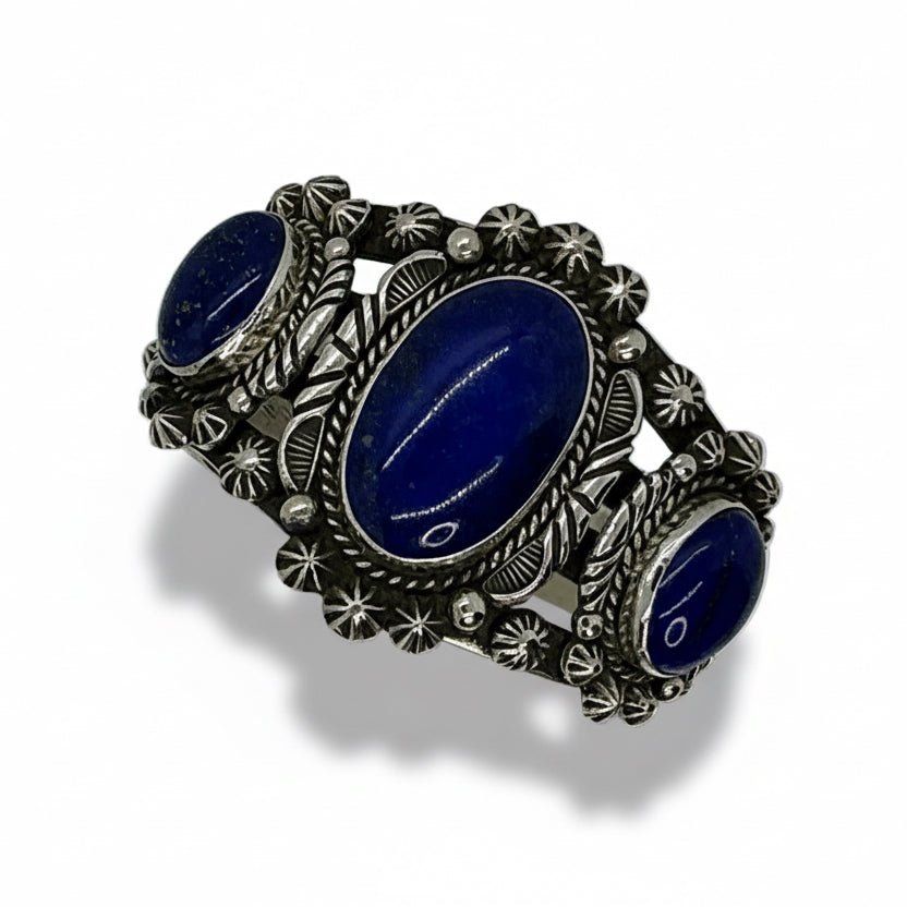 Lapis Lazuli 3 - Ovals Cuff, by Navajo Artisan Rick Werito - Turquoise Mustang