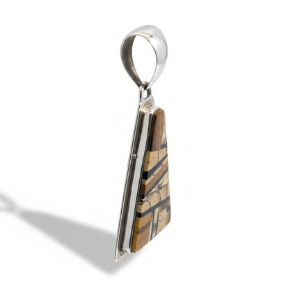 Picture Jasper Inlay Triangle Pendant by First American Traders, Sterling Silver - Turquoise Mustang