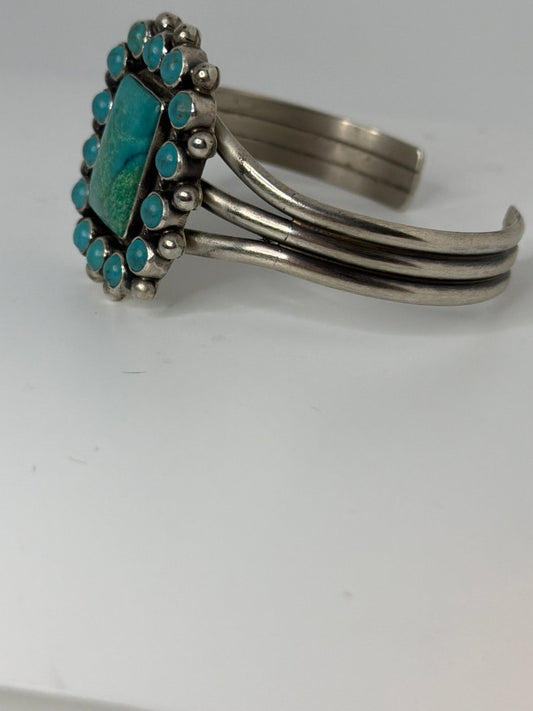 Rosalita 15 - Stone Rectangular Cluster Cuff in Blue Green Kingman, Kathleen Livingston - Turquoise Mustang