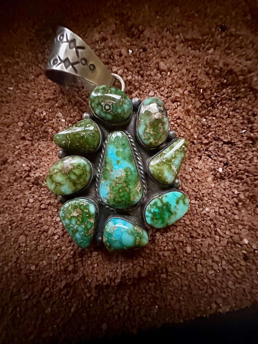 Freeform Sonoran Gold Turquoise Cluster Pendant, by P. Johnson - Turquoise Mustang