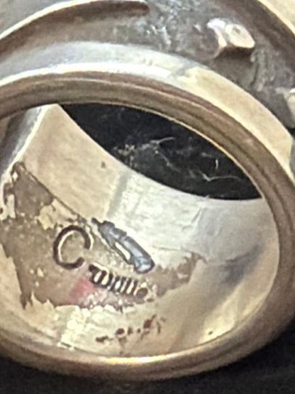 Ring, Lapis Oval, Heavy Beveled Bezel with Filework, Size 10.25 Charley Willie - Turquoise Mustang