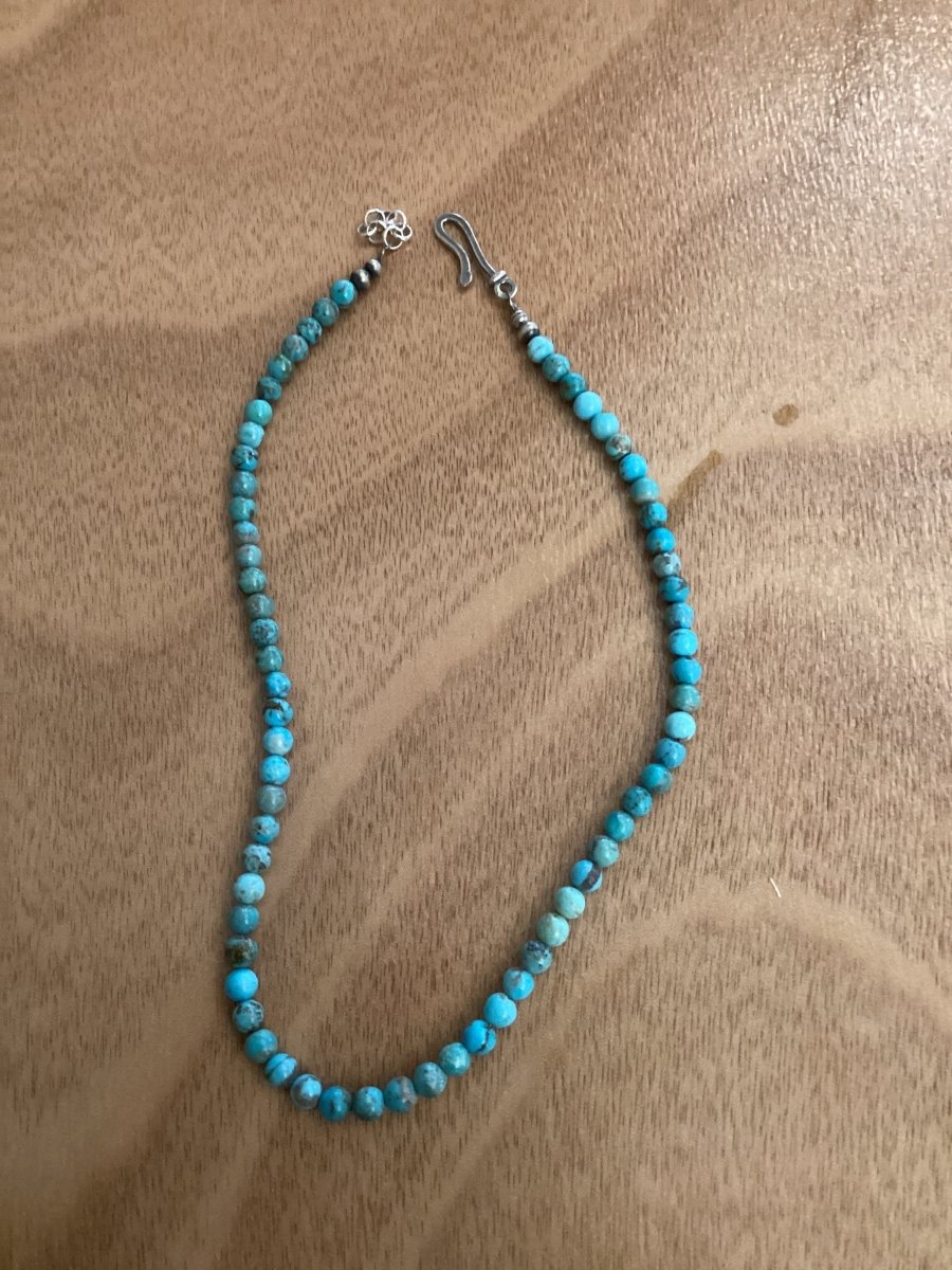 17” 6MM Round Kingman Choker Necklace - Turquoise Mustang