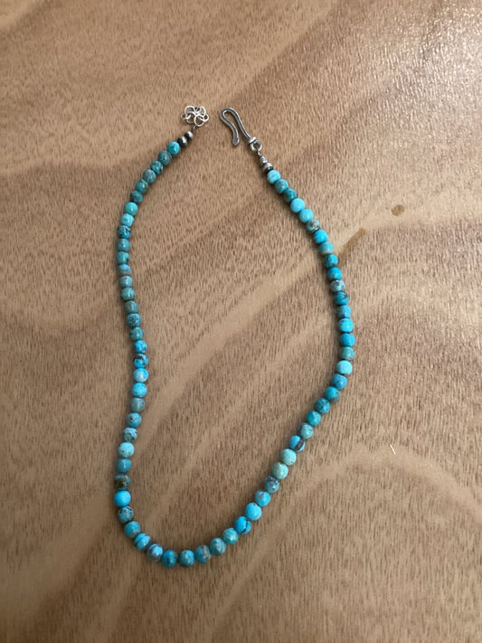 17” 6MM Round Kingman Choker Necklace - Turquoise Mustang