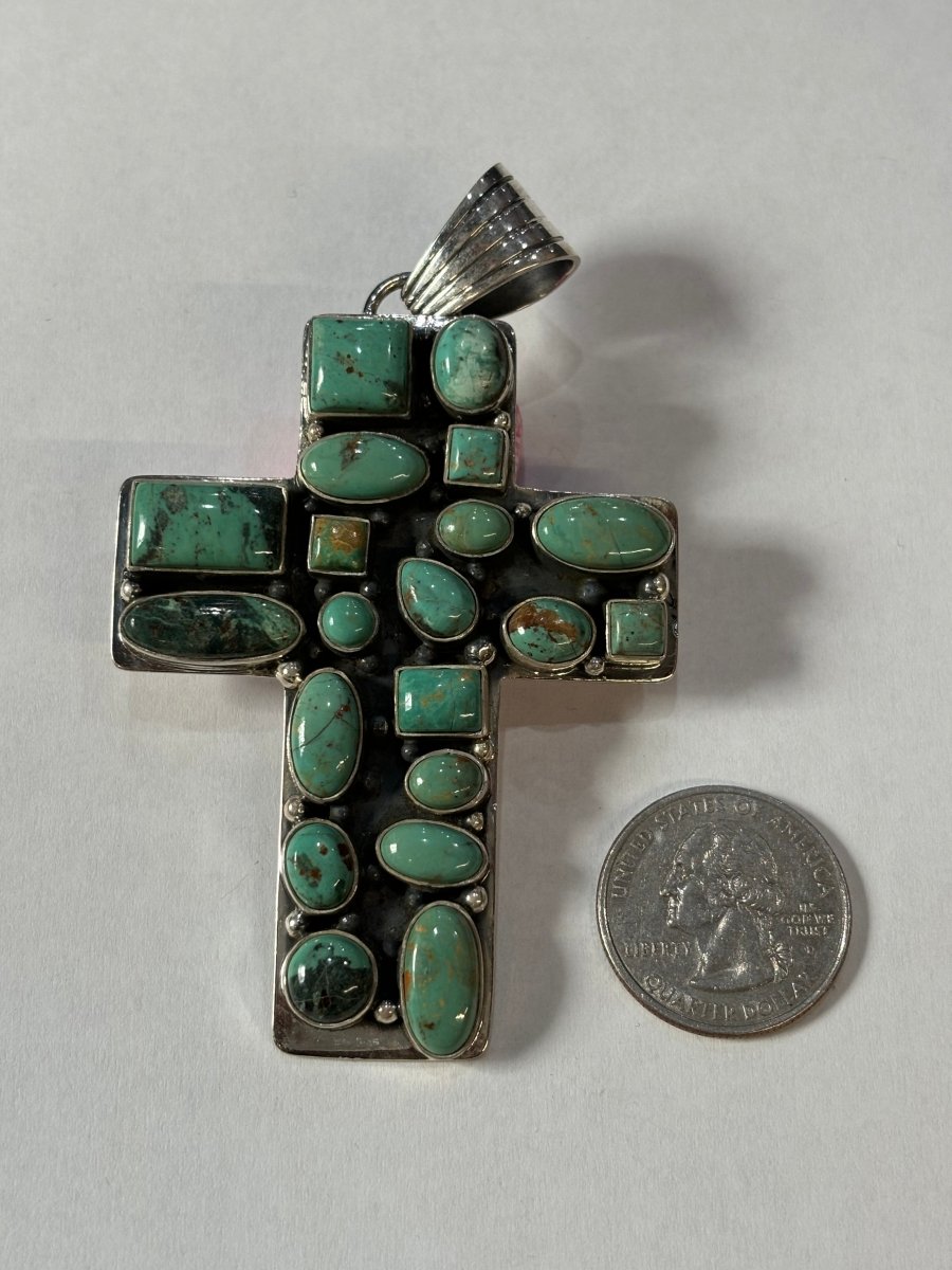 The Peony Cluster Cross Pendant - Turquoise Mustang