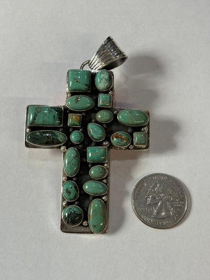 The Peony Cluster Cross Pendant - Turquoise Mustang