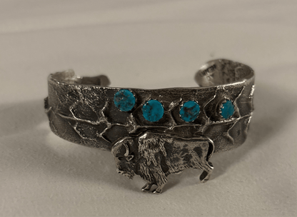 Buffalo and Corn theme Tufa Cuff - Turquoise Mustang