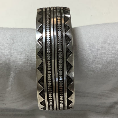 All Silver, 5 - row Stamp Cuff, by Navajo Silversmith, Calvin Martinez - Turquoise Mustang