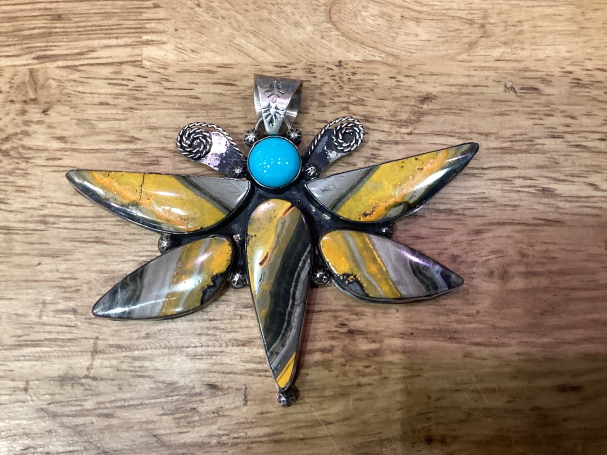 The Bumble Butterfly Pendant, SN - Turquoise Mustang