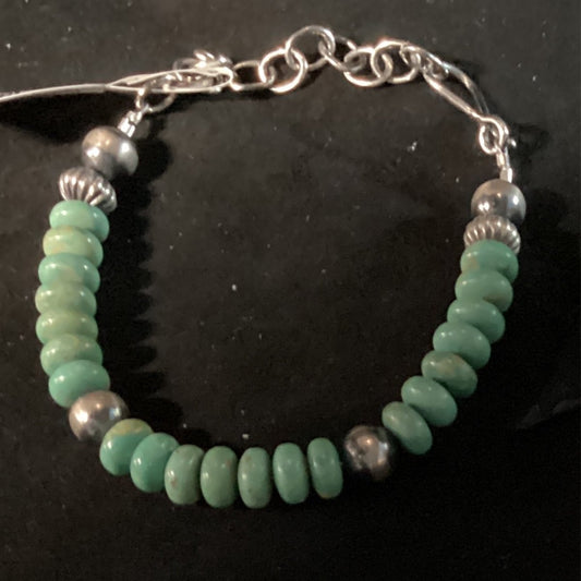 Bracelet, 8mm Fox Mine Turquoise Rondelles, Turquoise Mustang - Turquoise Mustang