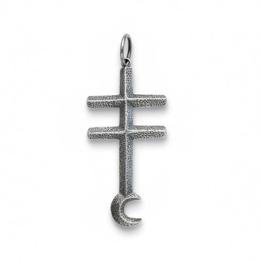Tufa Cast Fur Trader Style Cross Pendant in Sterling Silver, Dan Dodson - Turquoise Mustang