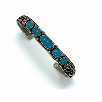 Sleeping Bty Turquoise Cuff with 5 Stones by Albert Jake - Turquoise Mustang