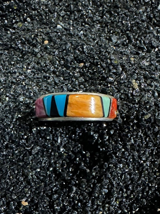 Multi - stone Inlaid Navajo Band, by First American Traders - Turquoise Mustang