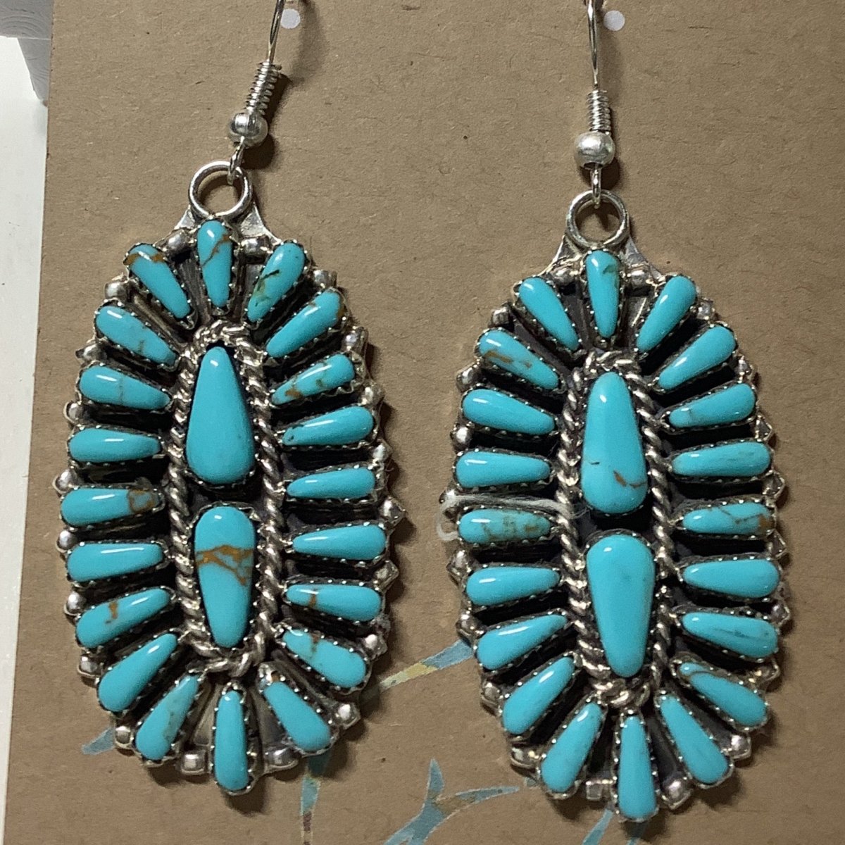 Earring, Petite Point Oval Clustr Kingman Tq., Pamela Benally - Turquoise Mustang