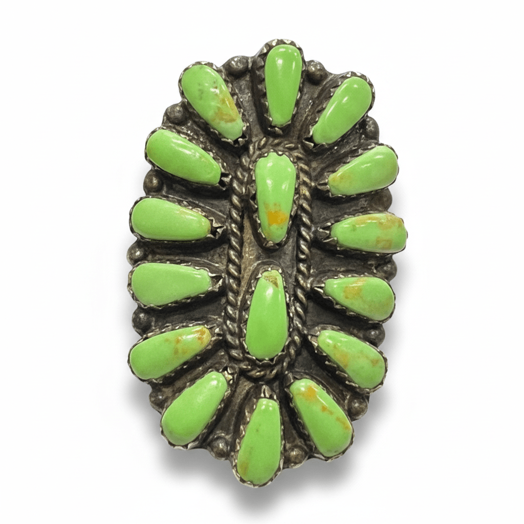 Vintage Navajo Gaspeite Cluster Ring — Size 7.75 - Turquoise Mustang