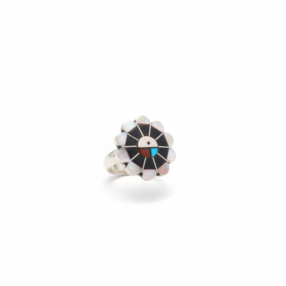 Rings, Sunface Inlay Multi Color & Sterling Silver, Romero Vacit - Turquoise Mustang