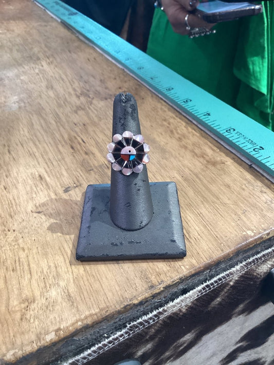 Rings, Sunface Inlay Multi Color & Sterling Silver, Romero Vacit - Turquoise Mustang