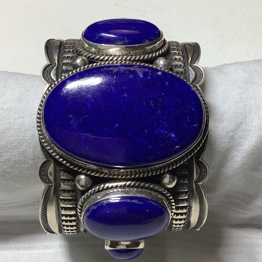 Bracelet, Large 5 - stone Ovals Lapis, 7 rows, Aby ndy Cadman - Turquoise Mustang