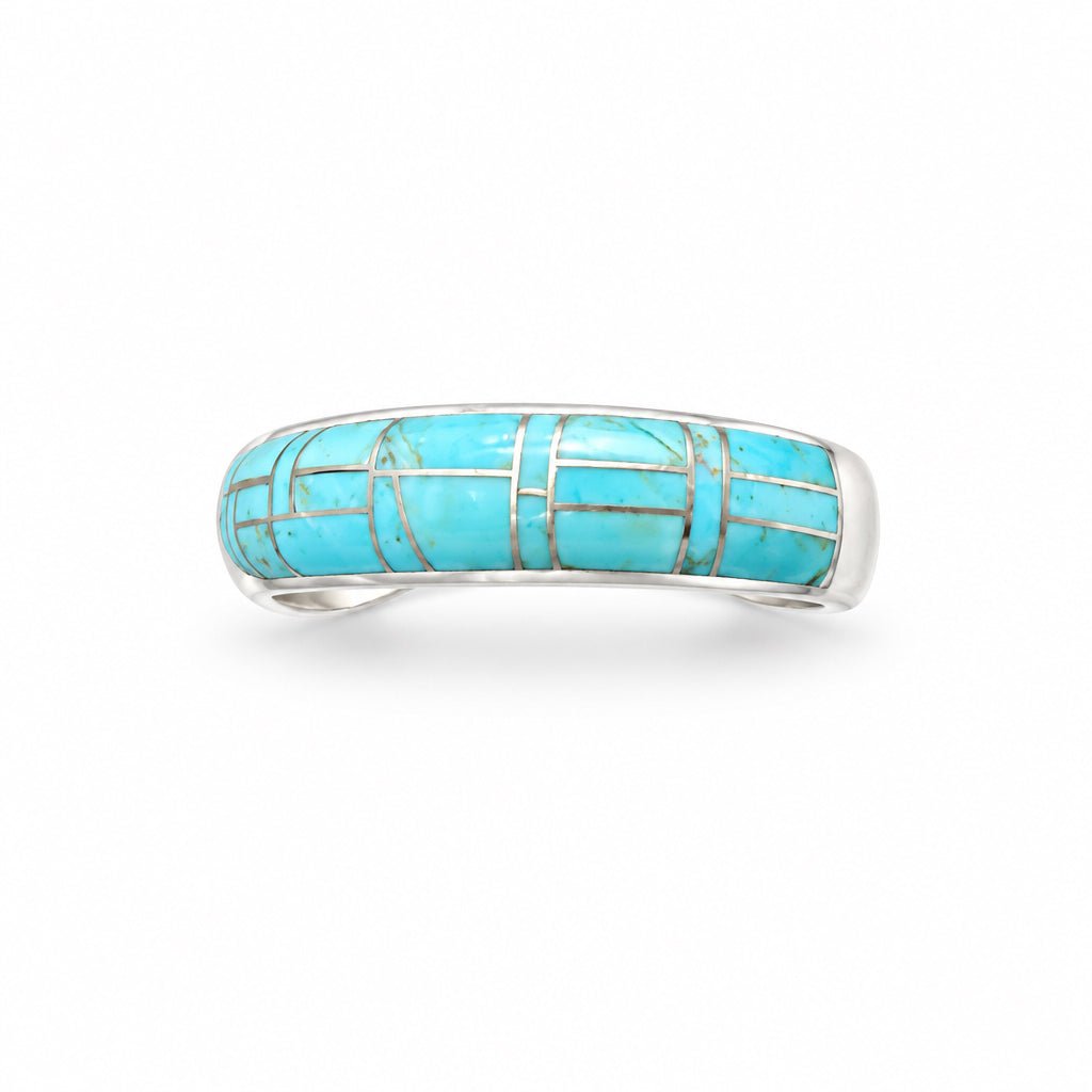 Zuni Inlay Turquoise Men's Ring, Navajo, Size 10.25 - Turquoise Mustang