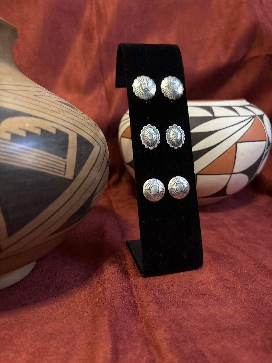 Earring, All - Silver, Concho Studs - Turquoise Mustang
