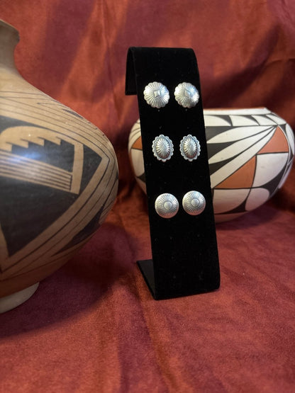 Earring, All - Silver, Concho Studs - Turquoise Mustang
