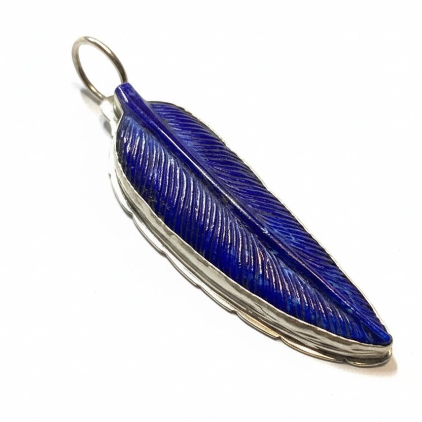 Carved Dimensional Feather Pendant with Picture Jasper by Dan Dodson - Turquoise Mustang