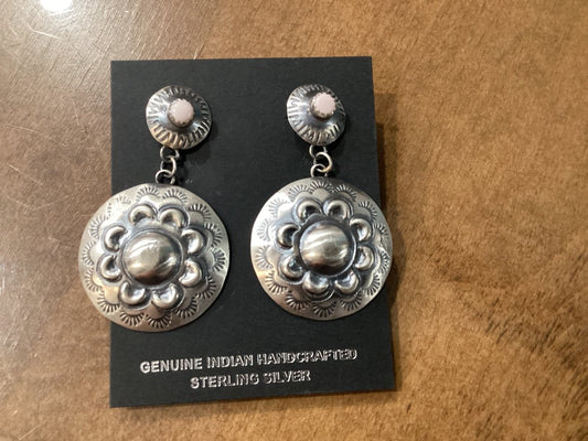 Pink Warrior Shield Concho Drop Earrings - Turquoise Mustang