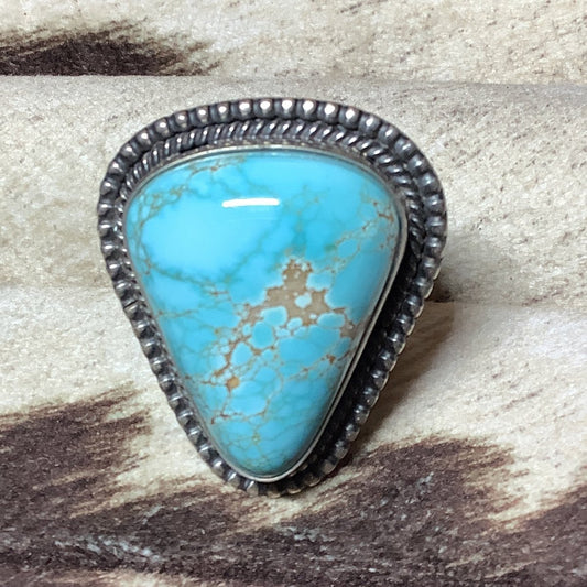 LargeRing, Triangular Stone 8, Rope & Bead Bezel, Nila Cook Johnson - Turquoise Mustang
