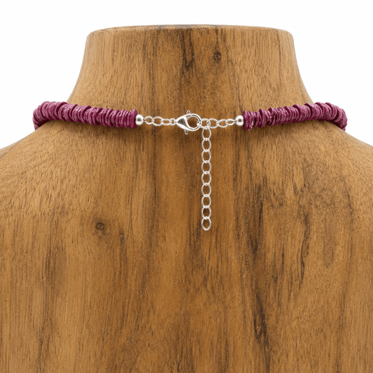 24" Purple Spiny Oyster Freeform Flat Bead Necklace with 12mm Vintage Corrugated Sterling Silver Saucer - Turquoise Mustang