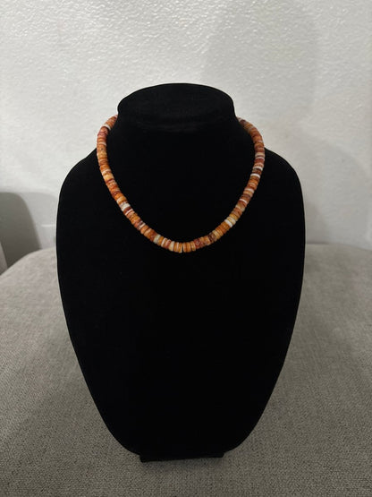 16” Orange Spiny Oyster Rondelle Necklace with Silver Pearl Ends - Turquoise Mustang