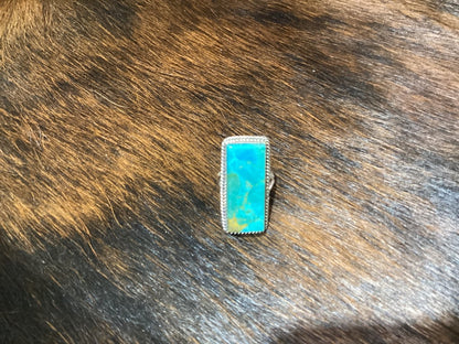 Ring, Kingman Turquoise, Rectangle Bar Ring Rope bezel, Unknown - Turquoise Mustang