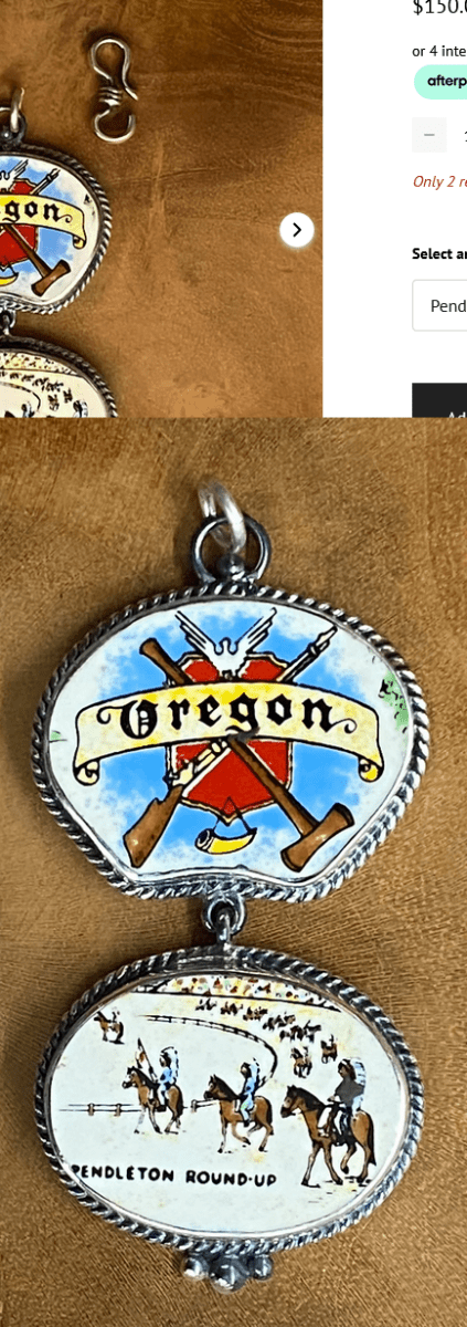 Vintage Porcelain Oregon Pendleton Round-Up Pendant by Vintage Revivals for Turquoise Mustang - Turquoise Mustang