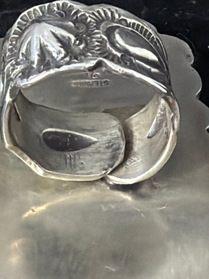 Rectangular Kingman Turquoise Cluster Ring, Adjustable Patrick Yazzie - Turquoise Mustang