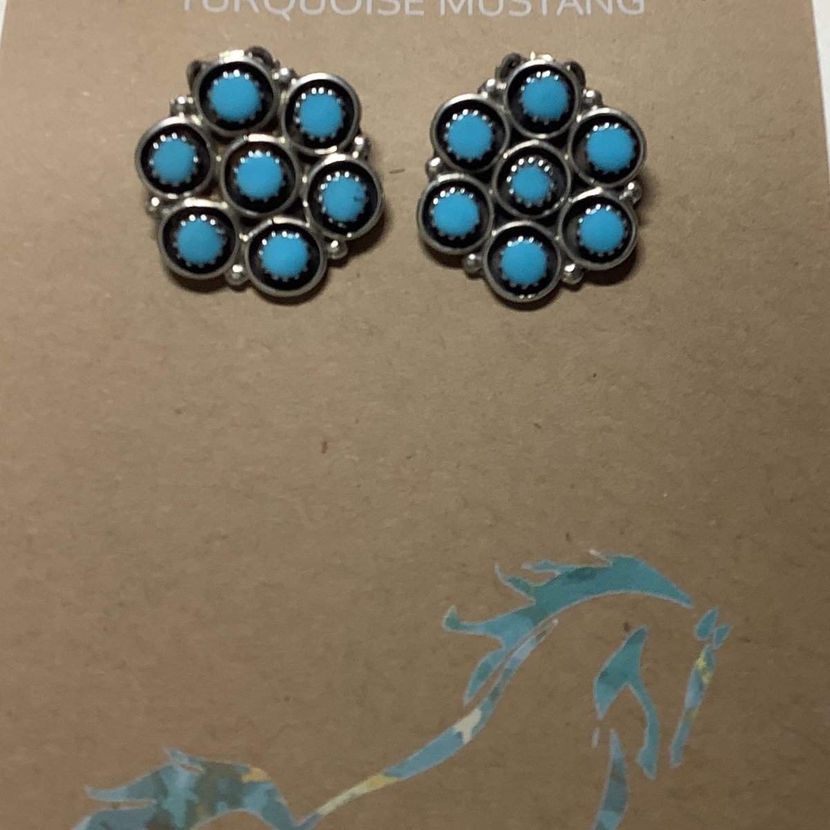 Earring, small petite point snowflake, 7 - RD. SB, CLIP - on. Unknown Zuni (1) (1) - Turquoise Mustang